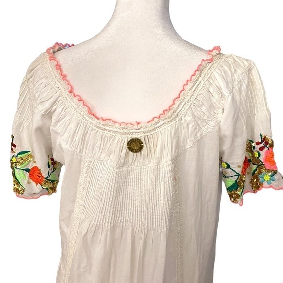 Las Noches IBIZA by Eric & Jack Womens Cream Floral Peasant Tunic Dress Medium - Picture 8 of 12